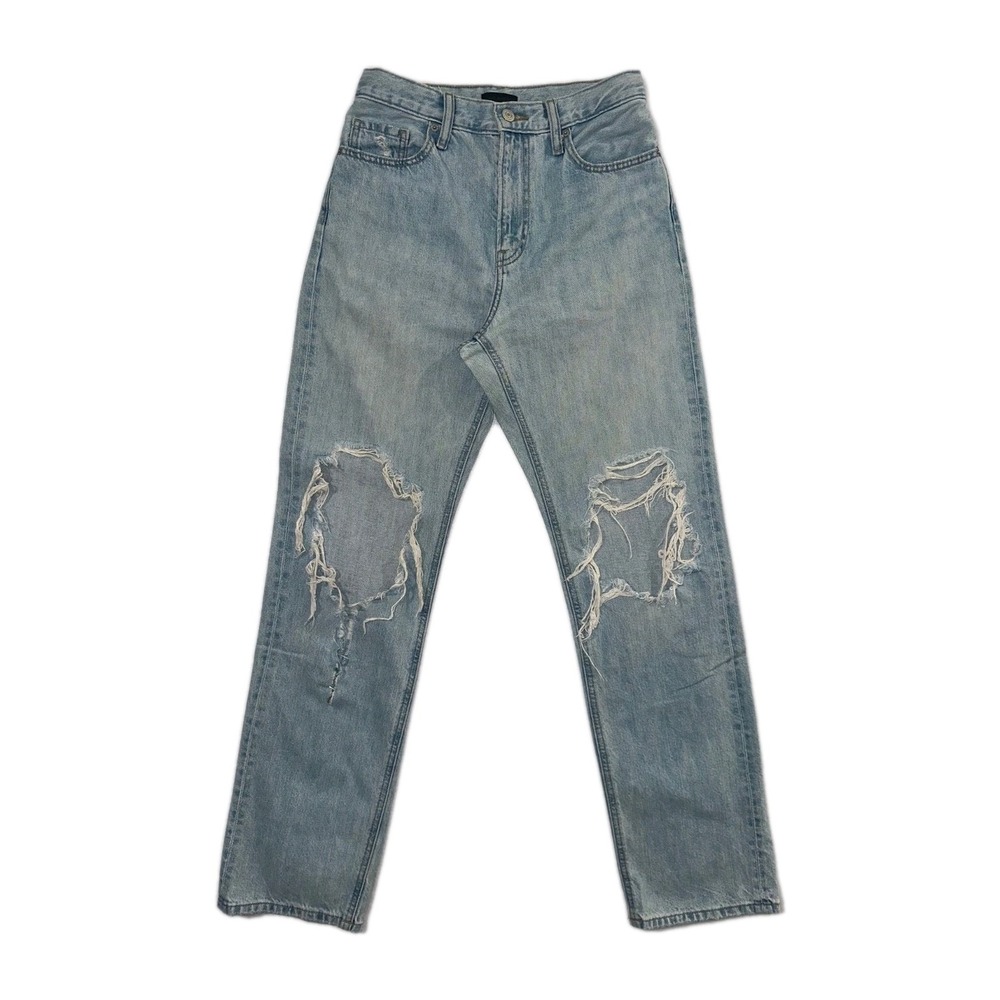 Uniqlo Jeans Size 29x32 High Rise Slim Straight Light Wash Distressed Denim